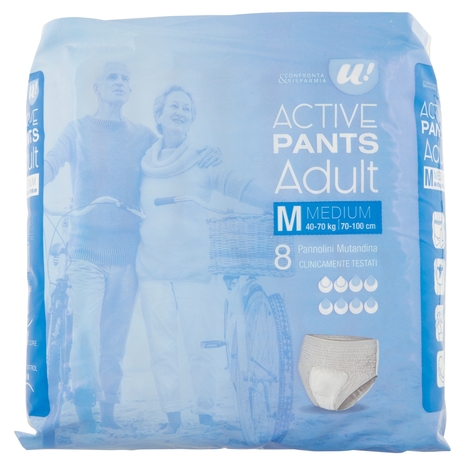 Pannolino Adulto Active Pants Adult Medium U! Confronta e Risparmia - 8 Pezzi